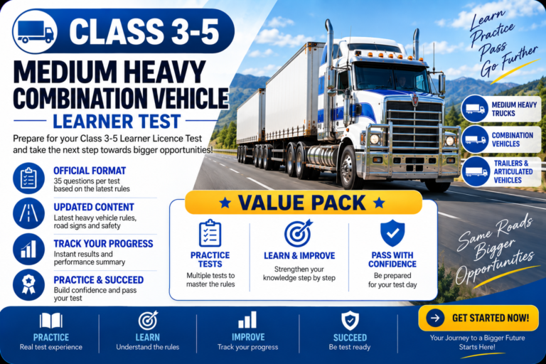 Class 3 – 5 | Medium Heavy Combination Vehicle Learner Test | Value | 10 Tests