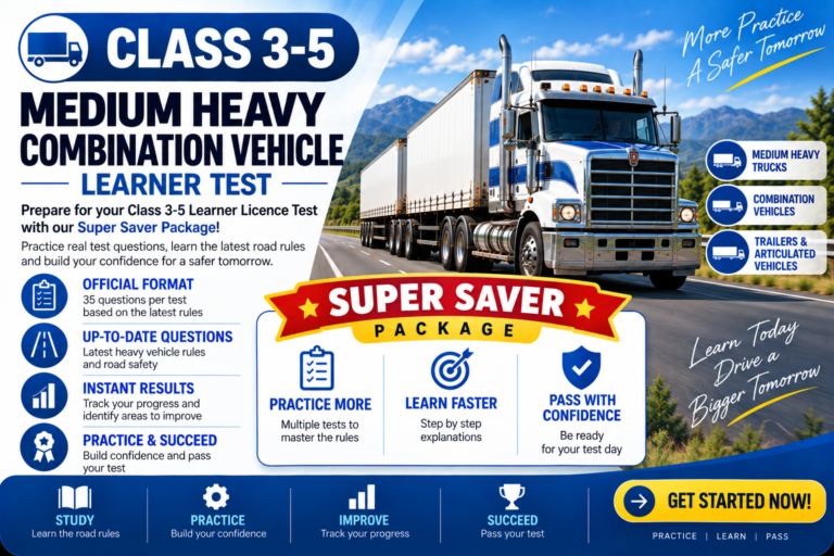 Class 3 – 5 | Medium Heavy Combination Vehicle Learner Test | Super Saver | 20 Tests